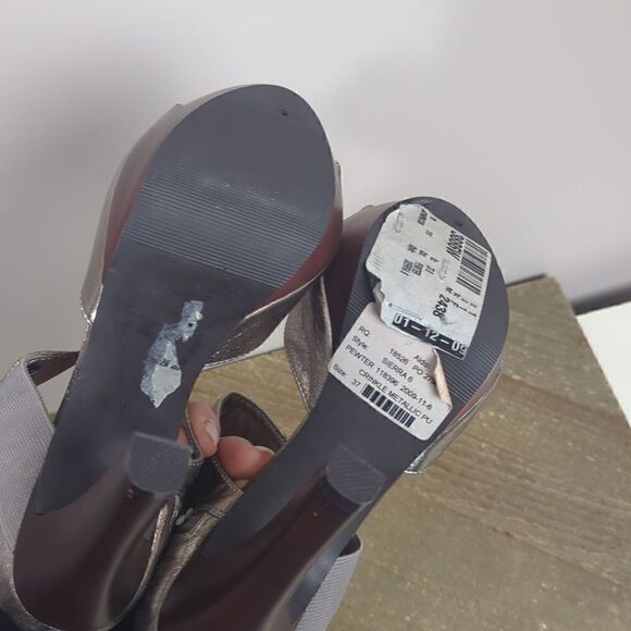 Metallic leather strappy platform heel sandals Aldo pewter - Picture 6 of 7